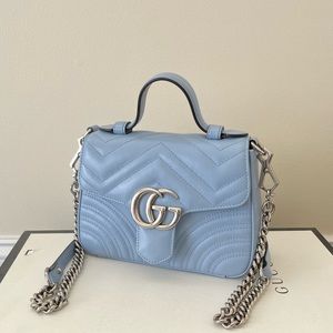 Gucci Marmont Mini Top Handle Bag in light blue